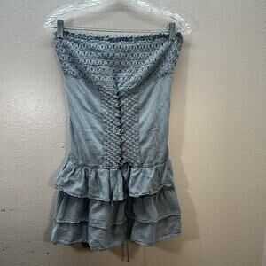 Cotton Natural Strapless Mini Dress Boho Cottagecore Fairy Smocked Corset M/L